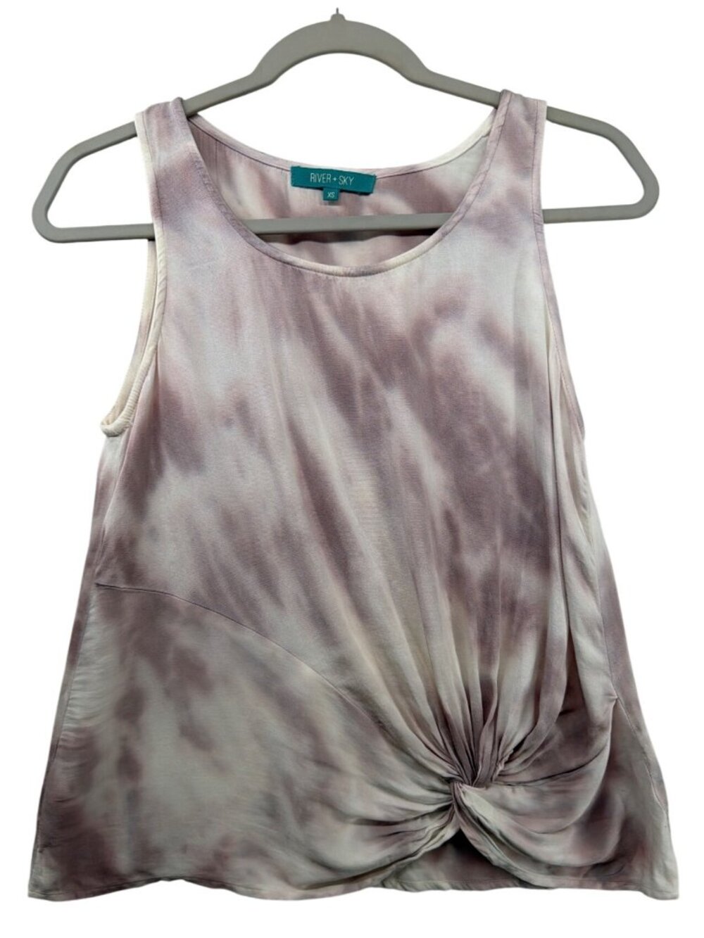 River + Sky Womens Tank Top Sz XS Purple Tie-Dye Knotted Waist Athleisure Boho